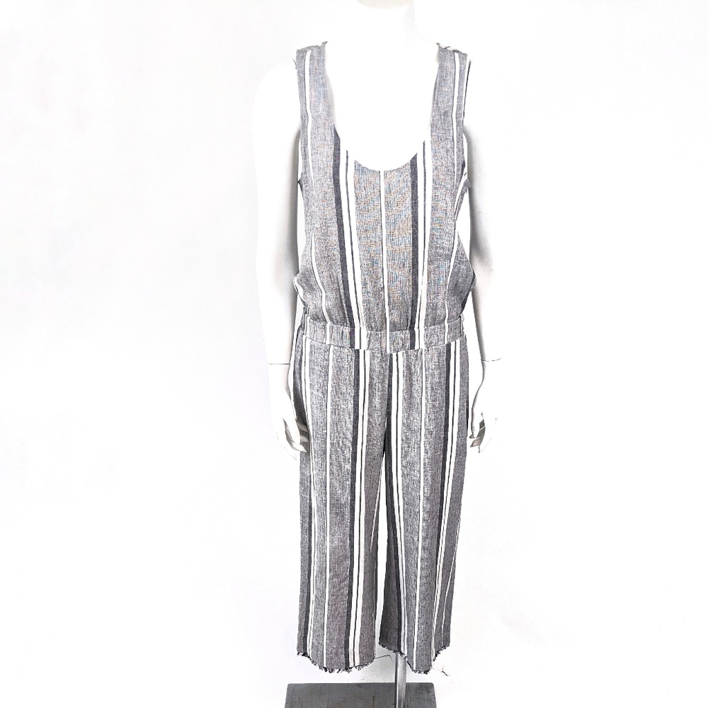 Cloth & Stone Linen Stripe Jumpsuit NEW Womens Medium Gray White Sleeveless